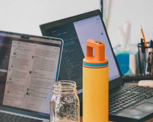 Water bottle on a work desk